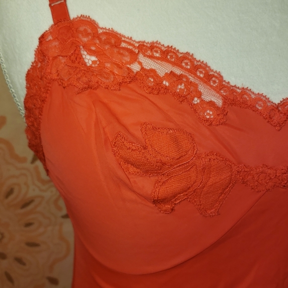 NWOT Vintage Sexy Hot Red Slip. Lace Nylon Chemise - Picture 5 of 10